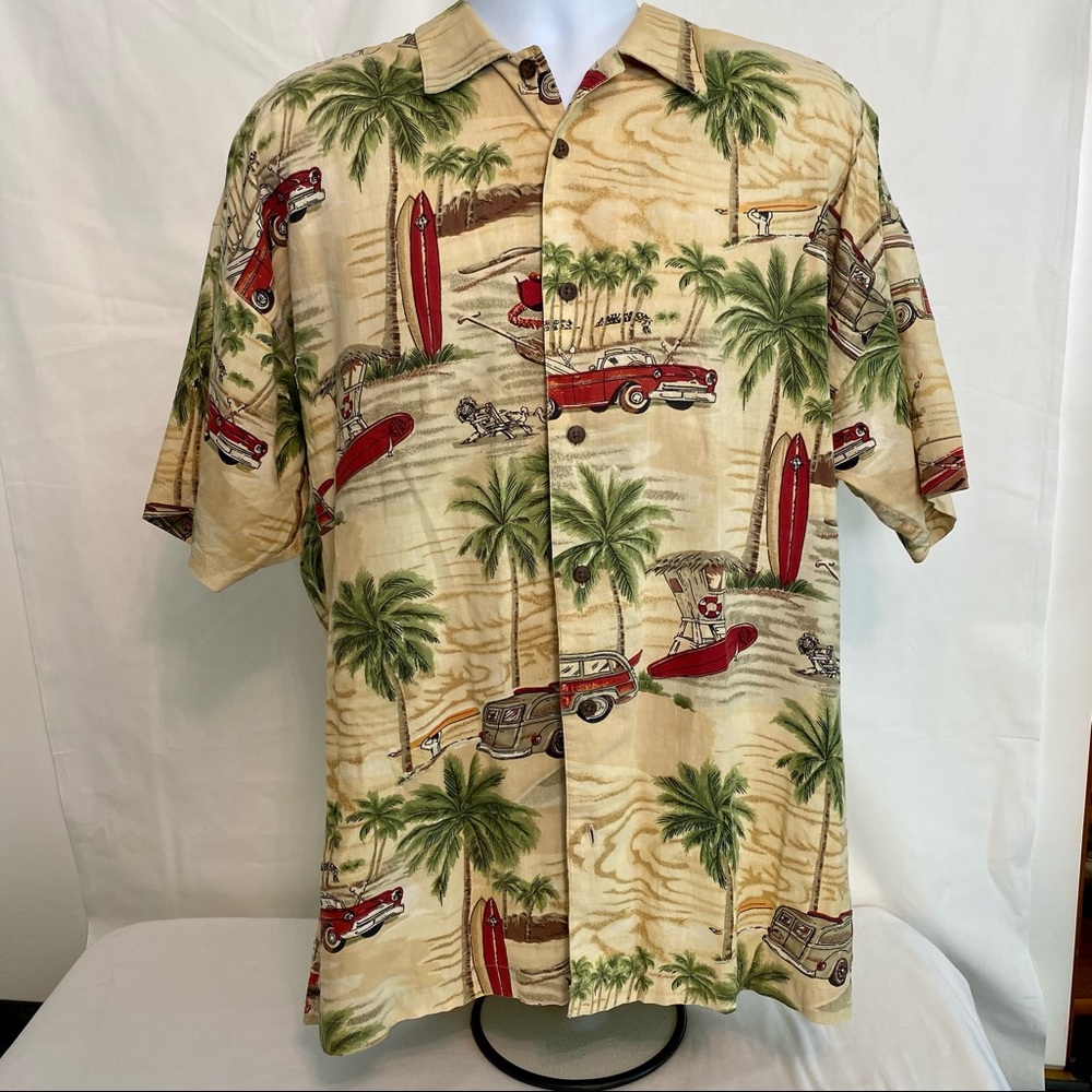 W R Gass Vintage Cars Woody Surf Hawaiian Button Down Short Sleeve Shirt Sz XL